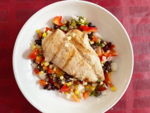 Easy Grilled Chicken over Corn and Bean Salad